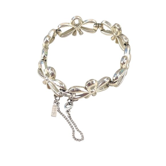 Vintage Monet Silver-Tone Floral Link Bracelet With Safety Chain & Clasp 7" For - Picture 1 of 6